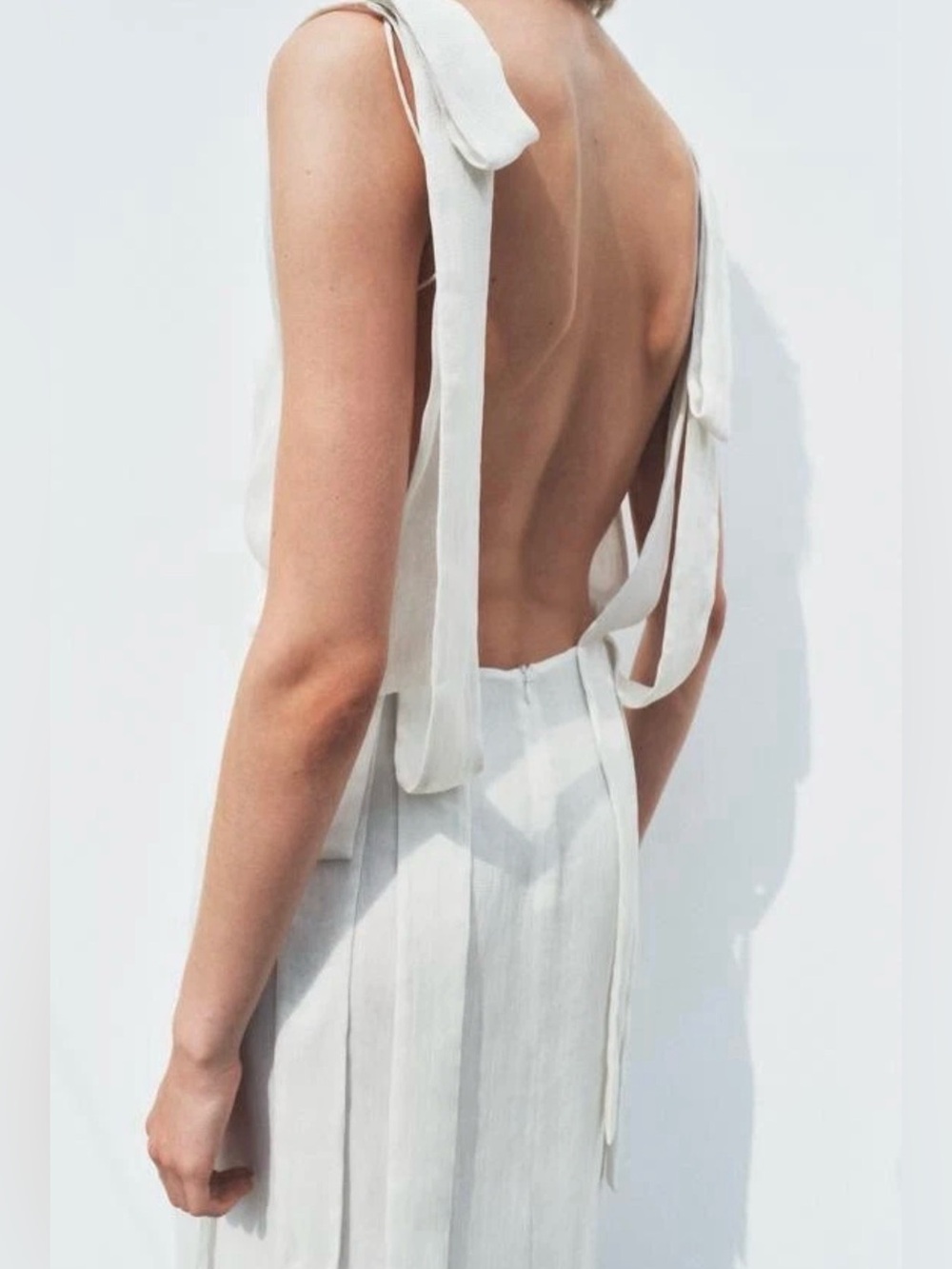 Zara Cream Open-Back Maxi Dress with Tie Shoulders